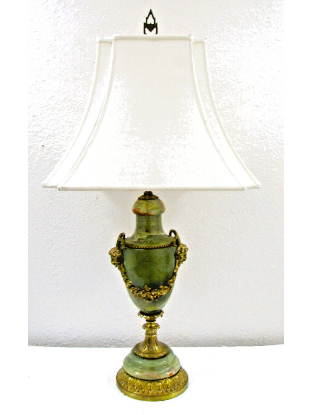 French Neoclassical Green Onyx Gilt Bronze Garland and Satyr Mounts Table Lamp